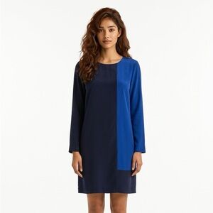 Smart Set Navy and Royal Blue Long Sleeve Colorblock Shift Dress